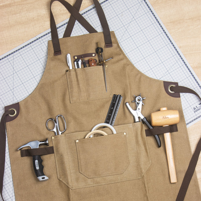Leather Trim Waxed Canvas Apron Nickel & Young