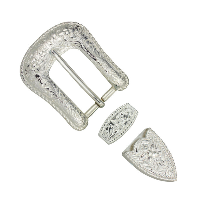 Engraved Floral 3 Pcs Buckle Set Buckles Nickel & Young 25mm (1") Silver Plate