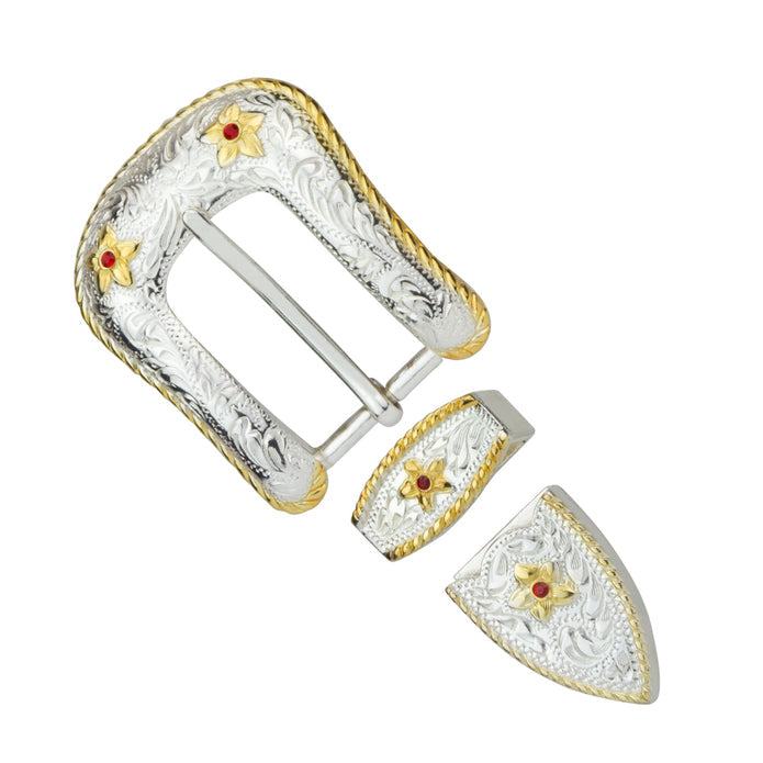 Engraved Floral 3 Pcs Buckle Set Buckles Nickel & Young 25mm (1") Gold Plate / Siver Plate