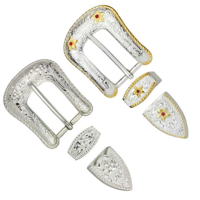 Engraved Floral 3 Pcs Buckle Set Buckles Nickel & Young